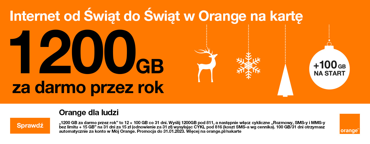 Promocja Orange na kartę – 1200 GB przez rok, 100 GB na start, szczegóły na orange.pl/nakarte